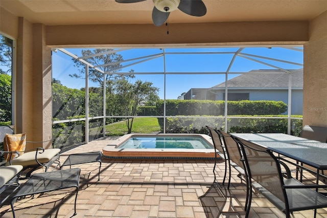 sunroom featuring a hot tub