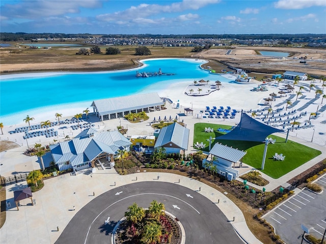 aerial view with a water view