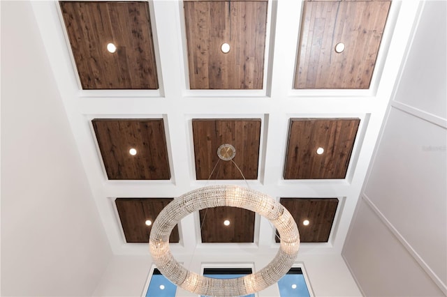 room details featuring recessed lighting and wooden ceiling