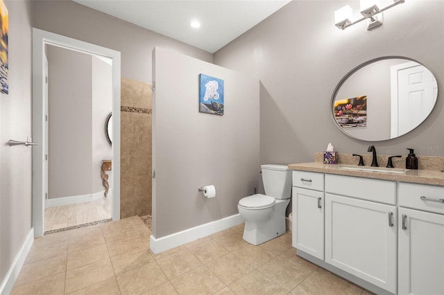 15904 Redington Dr, Redington Beach, FL 33708 - bathroom featuring baseboards, toilet, tile patterned floors, walk in shower, and vanity