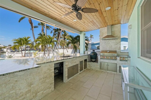 15904 Redington Dr, Redington Beach, FL 33708 - view of patio / terrace featuring a sink, a ceiling fan, grilling area, and exterior kitchen