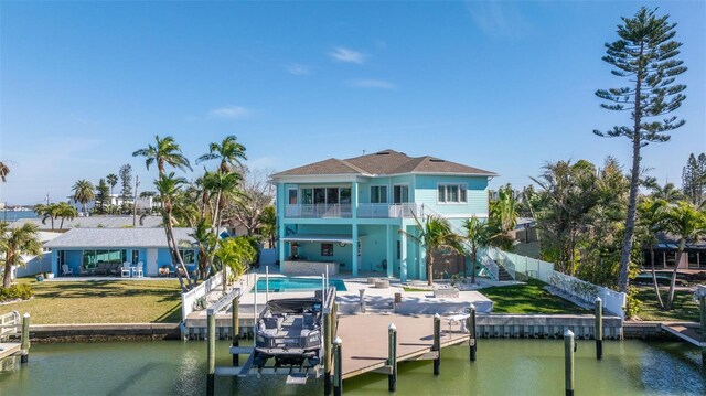 15904 Redington Dr, Redington Beach, FL 33708 - view of dock featuring a water view, a patio area, boat lift, and stairway