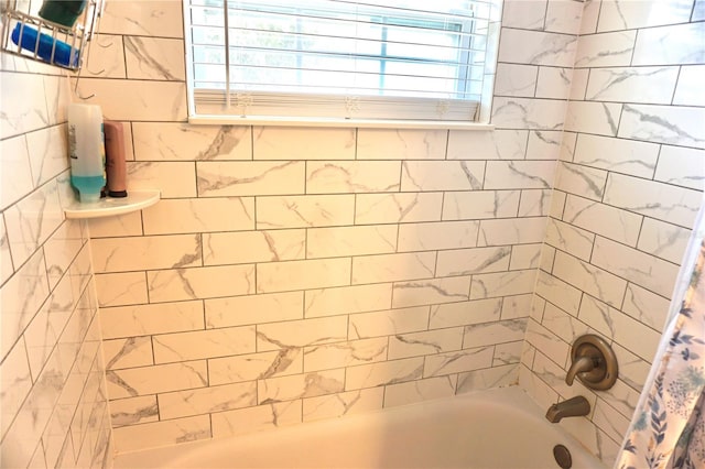 full bathroom with shower / bath combination with curtain