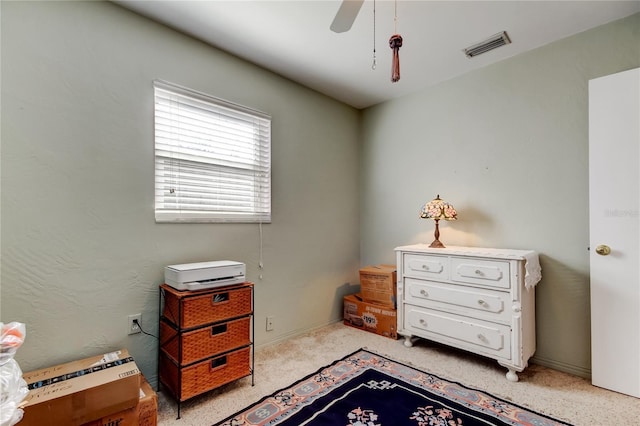 bedroom featuring ceiling fan and visible vents