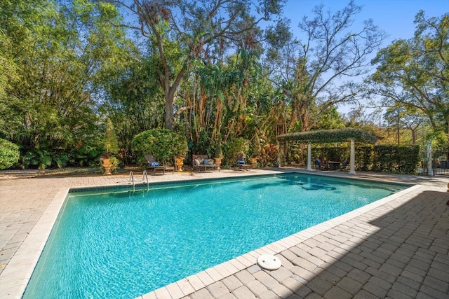 view of swimming pool featuring a patio area and a fenced in pool