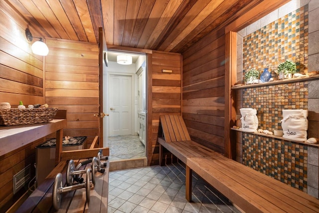 view of sauna / steam room with tile patterned flooring