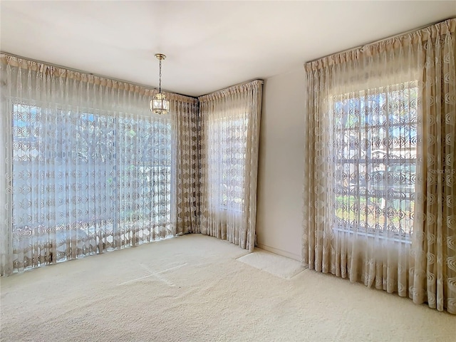 unfurnished dining area featuring carpet floors and a healthy amount of sunlight