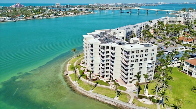 bird's eye view with a water view and a city view