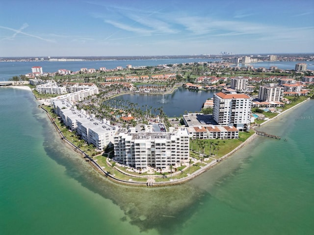 aerial view with a city view and a water view