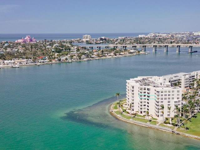 bird's eye view featuring a city view and a water view