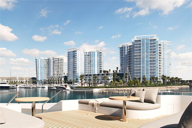 view of pool featuring a water view