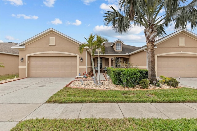 view of front of house featuring a garage, driveway, and stucco siding