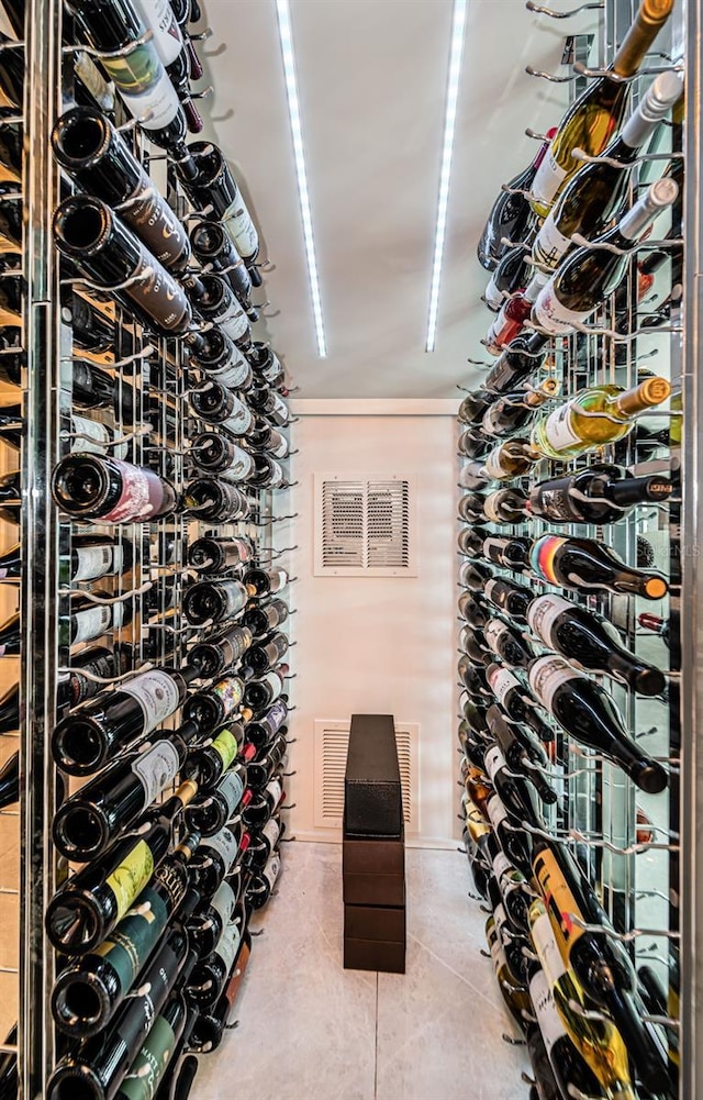 wine area with tile patterned floors