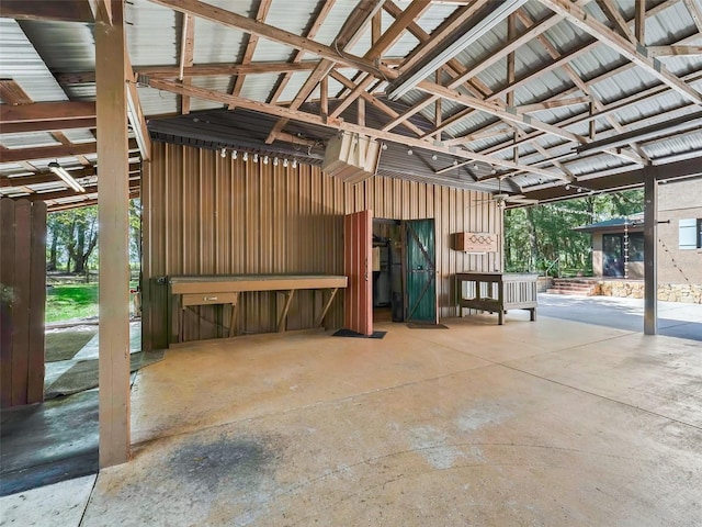 garage with metal wall