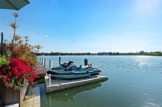 view of dock featuring a water view