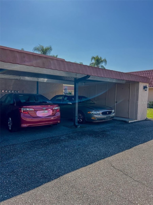 view of covered parking lot