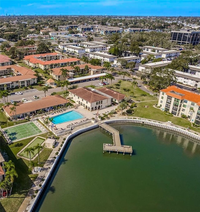 aerial view with a water view