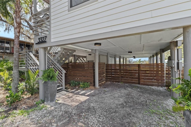 view of patio / terrace featuring stairway