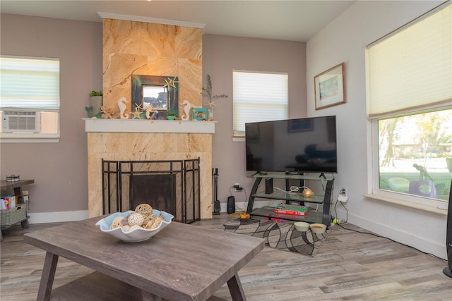 313 Jefferson Ave S, Oldsmar, FL 34677 - living room with a wealth of natural light, cooling unit, baseboards, and wood finished floors