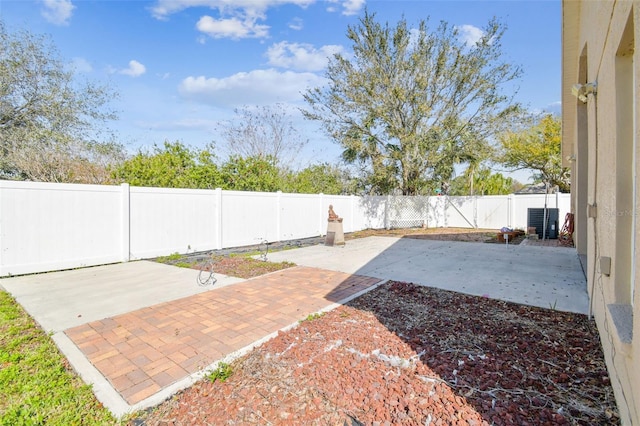 view of yard featuring a patio area and a fenced backyard