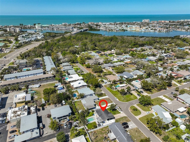 aerial view featuring a water view