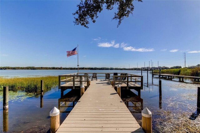 view of dock featuring a water view