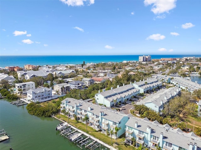 bird's eye view featuring a residential view and a water view