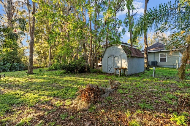 view of yard featuring an outbuilding and a storage unit