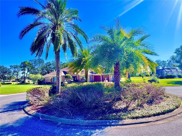 view of property's community with a lawn