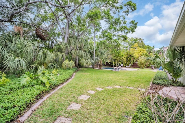 view of yard with a fenced backyard and an outdoor pool