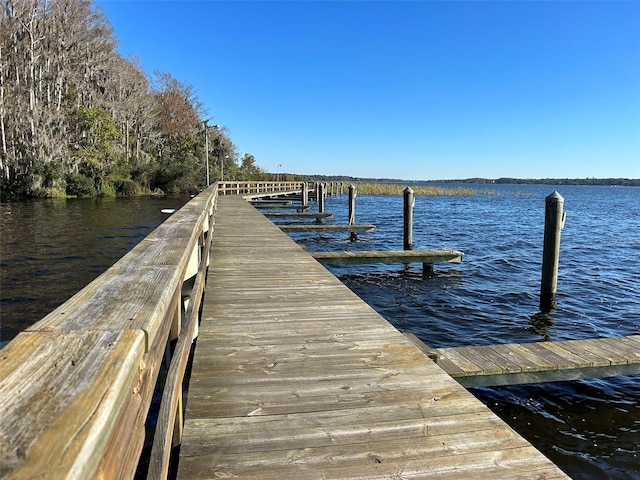 view of dock with a water view