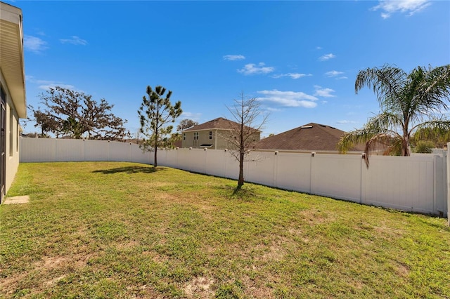 view of yard with a fenced backyard