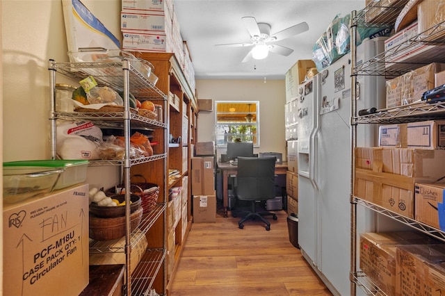 office featuring a ceiling fan and wood finished floors