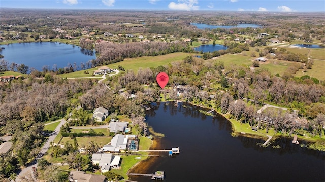 drone / aerial view featuring a water view