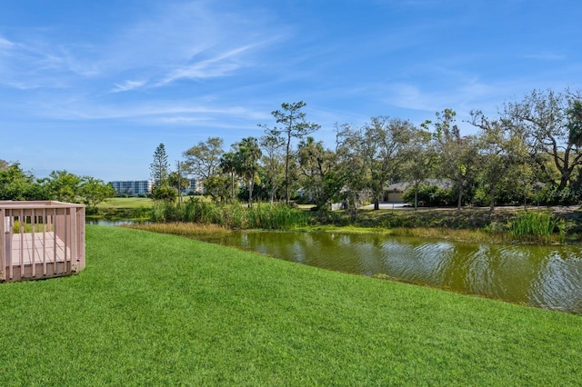 view of yard with a water view