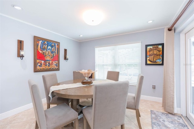 2709 Fairway View Dr, Valrico, FL 33596 - dining space with baseboards, ornamental molding, and light tile patterned flooring