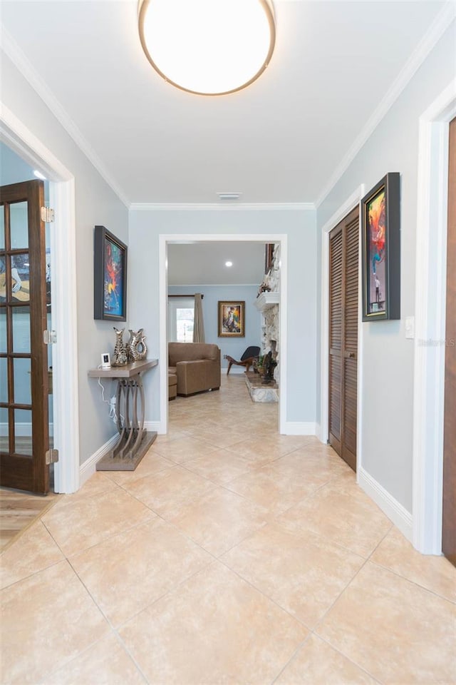 2709 Fairway View Dr, Valrico, FL 33596 - corridor with crown molding, baseboards, and tile patterned floors