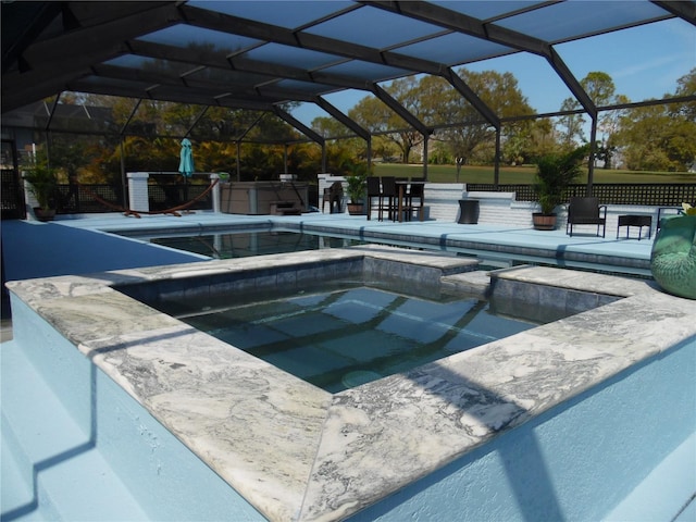 2709 Fairway View Dr, Valrico, FL 33596 - pool with a lanai, an outdoor hot tub, and a patio