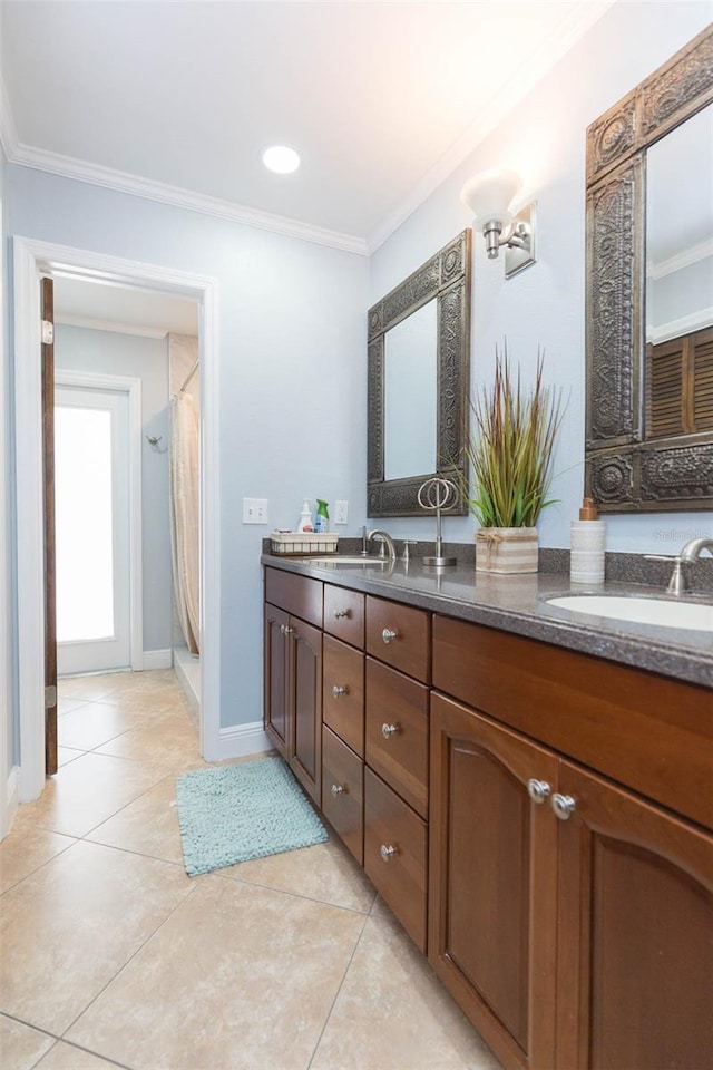 2709 Fairway View Dr, Valrico, FL 33596 - bathroom featuring crown molding, a sink, and double vanity