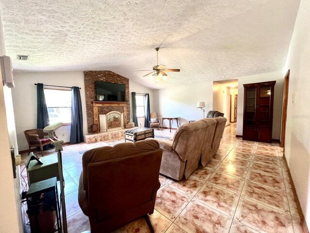 1811 Tawnee Pl, Brandon, FL 33510 - living area featuring lofted ceiling, ceiling fan, plenty of natural light, and visible vents
