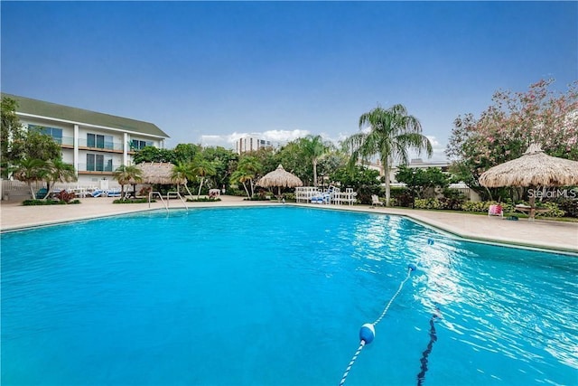 pool with a patio