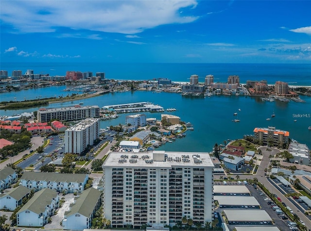 aerial view with a view of city and a water view