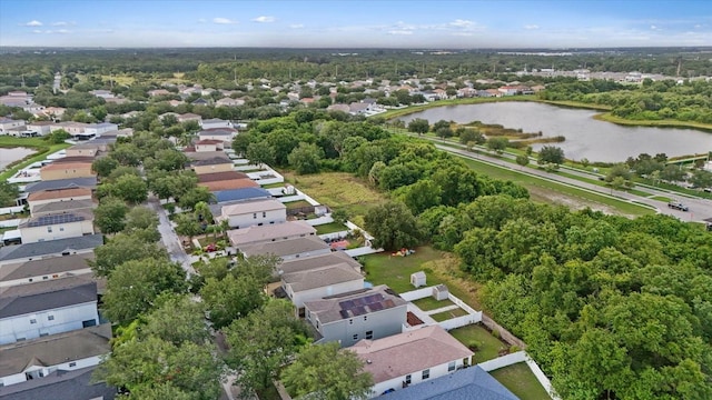 aerial view with a water view and a residential view