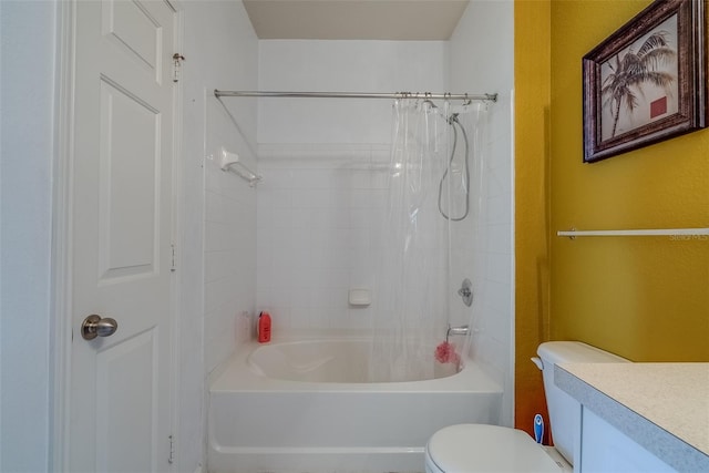 full bath with vanity, toilet, and bathing tub / shower combination