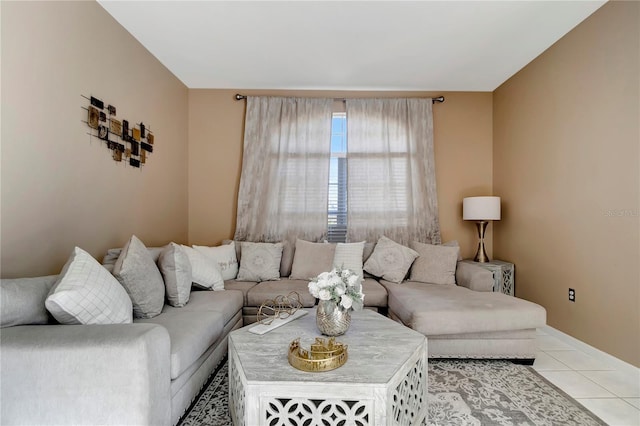 living area featuring tile patterned floors