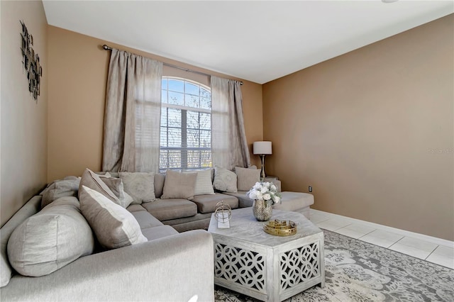 living room with light tile patterned flooring