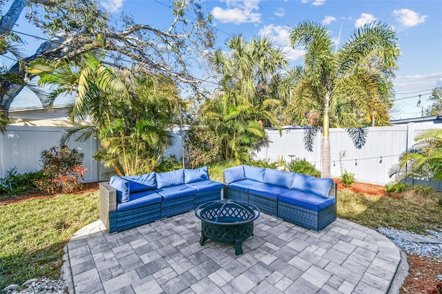 view of patio / terrace with outdoor lounge area and a fenced backyard