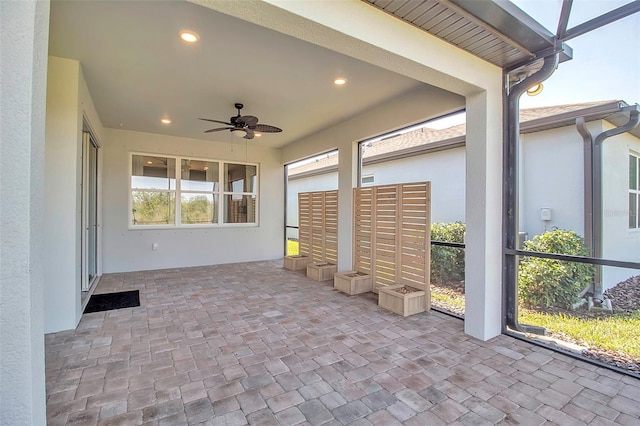 view of patio featuring a ceiling fan