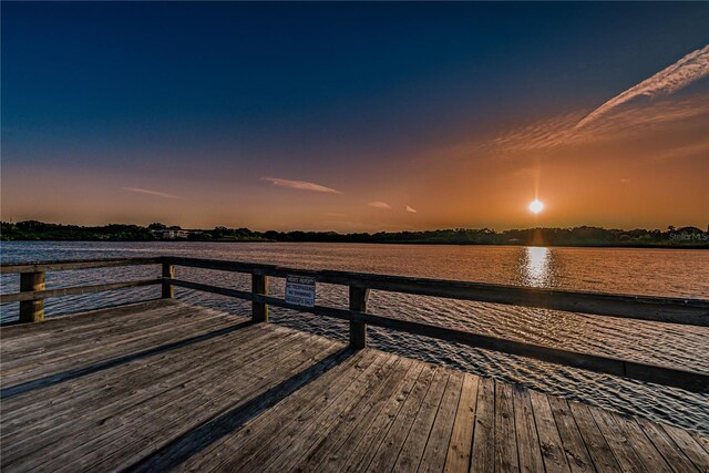 view of dock with a water view