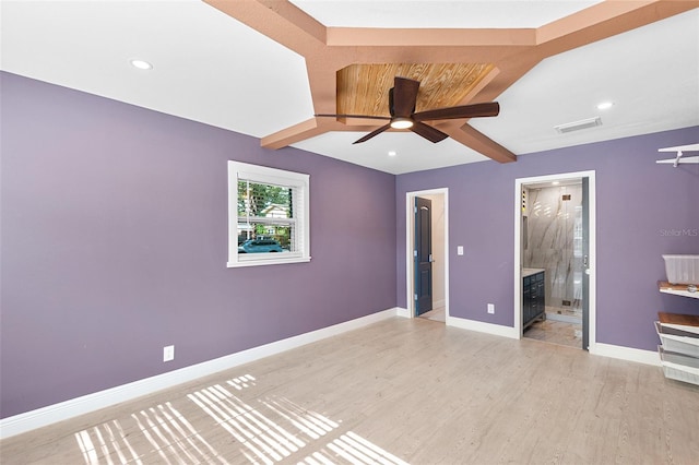 810 22nd St N, Saint Petersburg, FL 33713 - unfurnished bedroom with recessed lighting, visible vents, baseboards, light wood-style floors, and beam ceiling